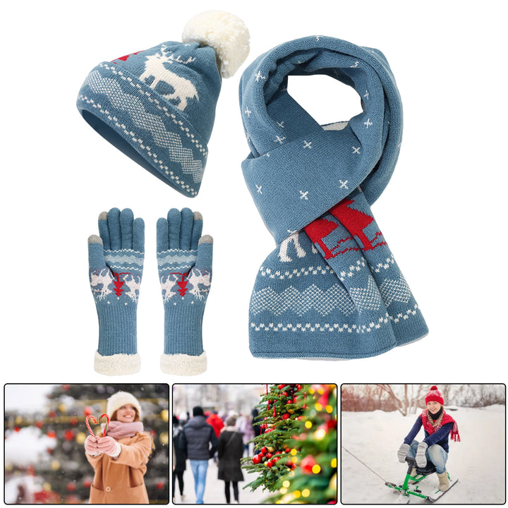 3 Pcs/Set Unisex Christmas Beanie Scarf Gloves Set Thick Flece Warm Cap Gloves Touchscreen Windproof Winter Outdoor Image 7