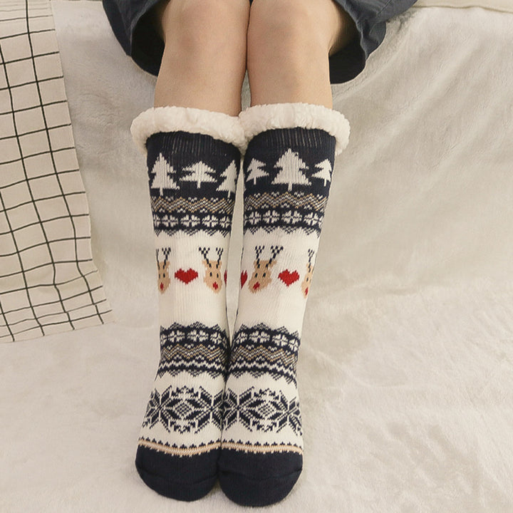 1 Pair Winter Floor Socks Thickened Fuzzy Plush Warmth Retention Christmas Leg Warmer Silicone Bottom Fall Winter Floor Image 10