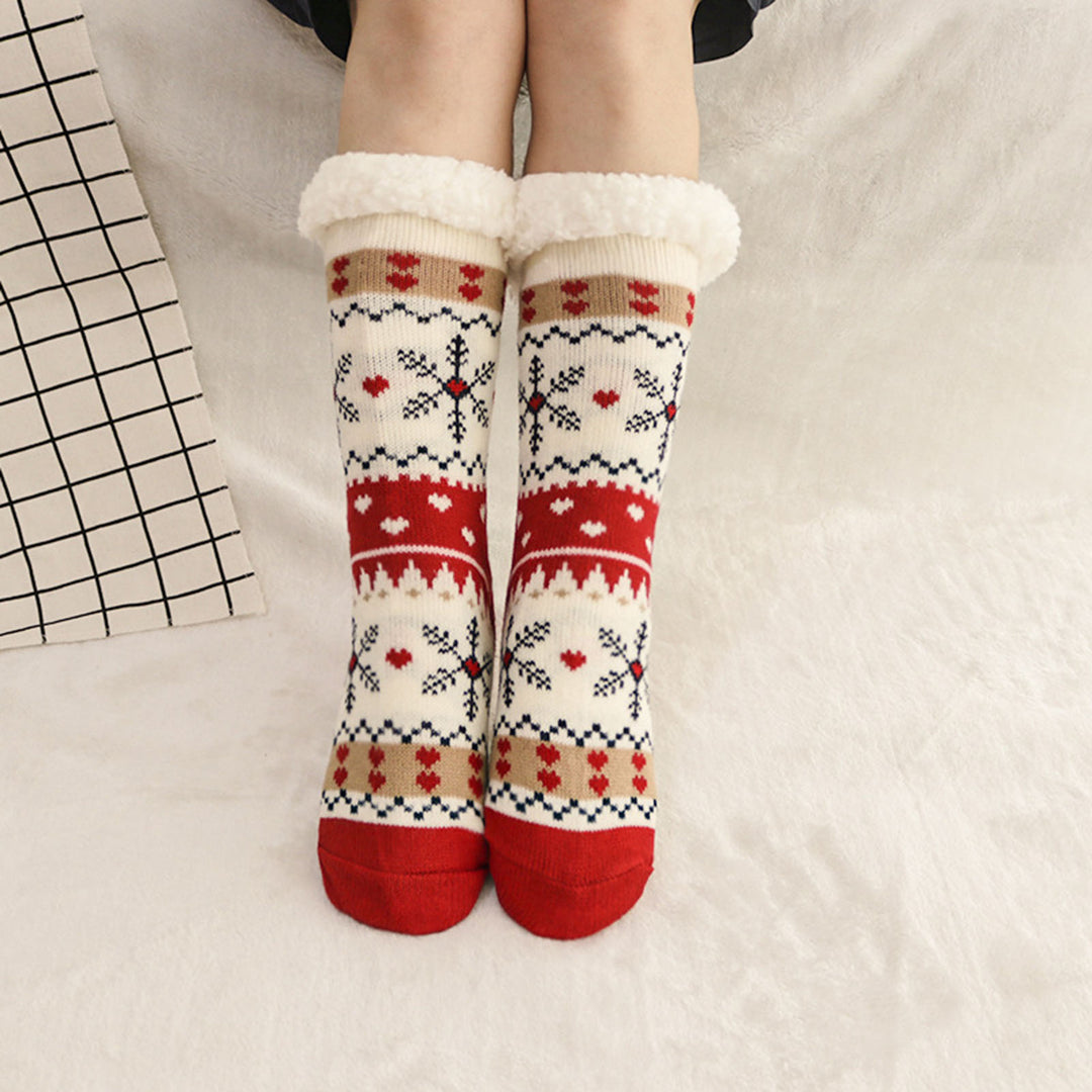 1 Pair Winter Floor Socks Thickened Fuzzy Plush Warmth Retention Christmas Leg Warmer Silicone Bottom Fall Winter Floor Image 11