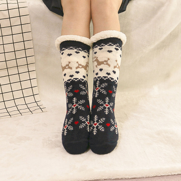 1 Pair Winter Floor Socks Thickened Fuzzy Plush Warmth Retention Christmas Leg Warmer Silicone Bottom Fall Winter Floor Image 12