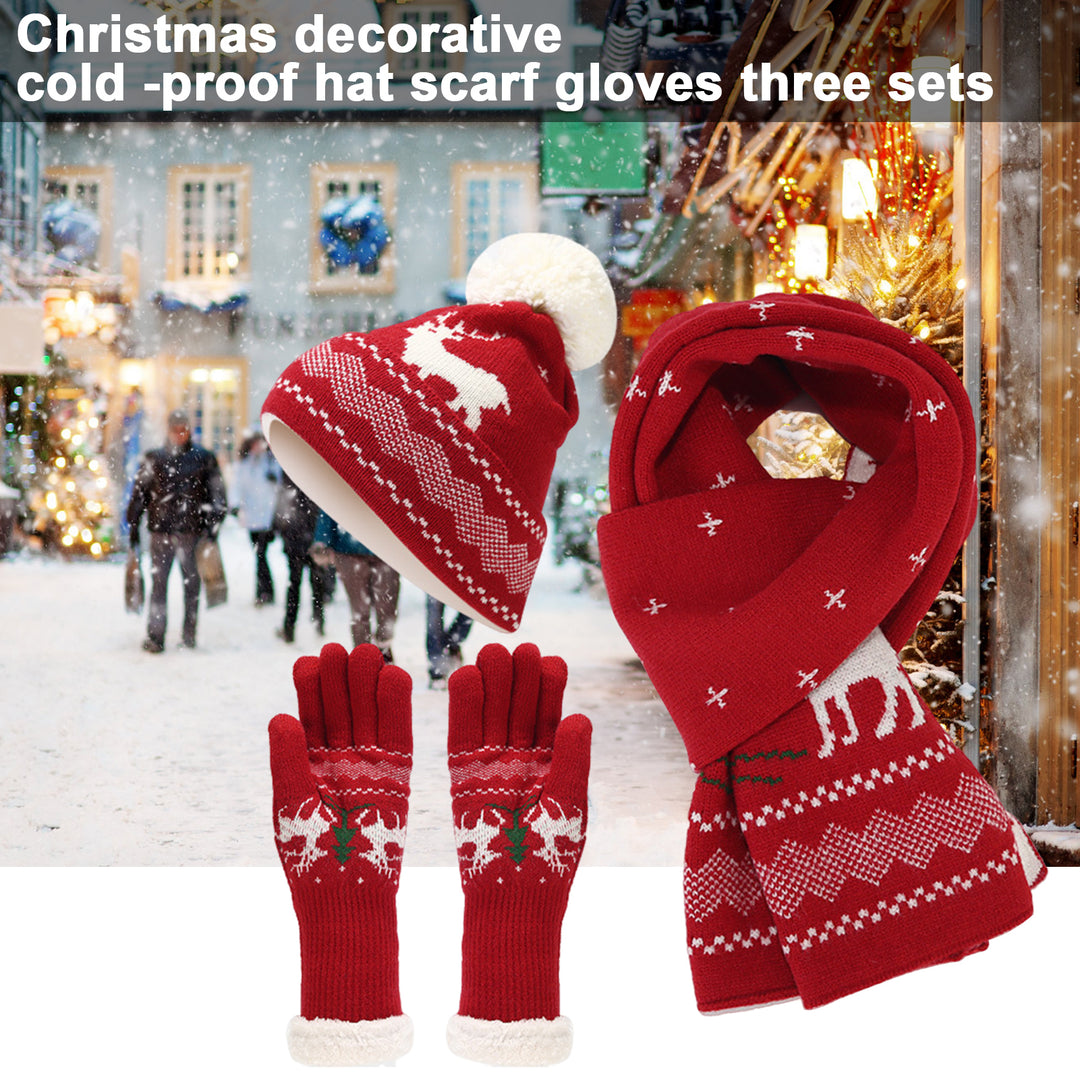 3 Pcs/Set Unisex Christmas Beanie Scarf Gloves Set Thick Flece Warm Cap Gloves Touchscreen Windproof Winter Outdoor Image 10