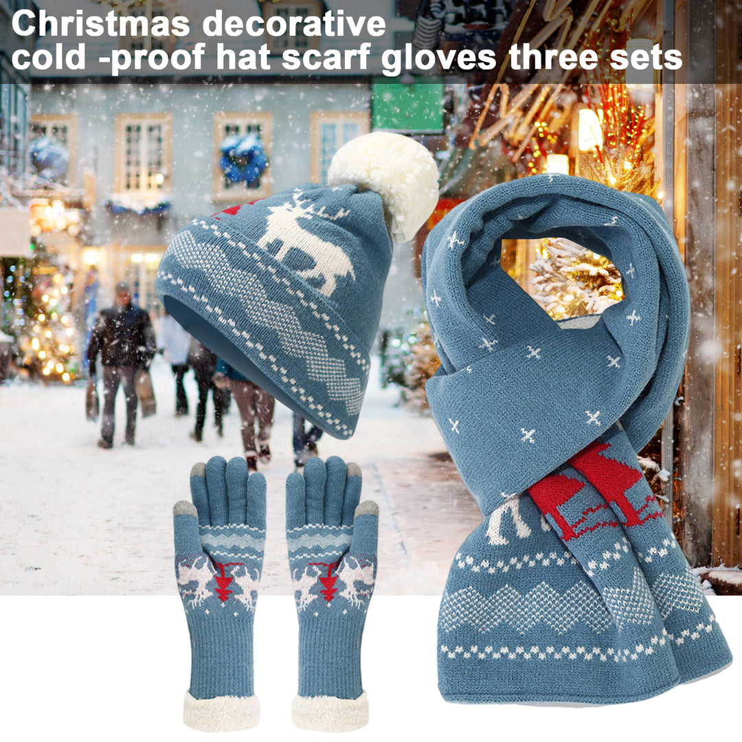 3 Pcs/Set Unisex Christmas Beanie Scarf Gloves Set Thick Flece Warm Cap Gloves Touchscreen Windproof Winter Outdoor Image 11