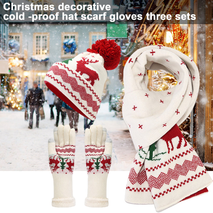 3 Pcs/Set Unisex Christmas Beanie Scarf Gloves Set Thick Flece Warm Cap Gloves Touchscreen Windproof Winter Outdoor Image 12