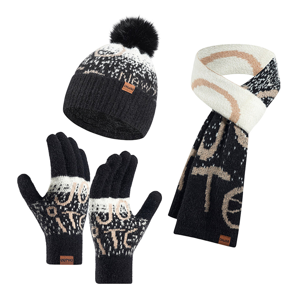 3 Pcs/Set Unisex Christmas Beanie Scarf Gloves Set Thick Knitted Jacquard Warm Cap Gloves Elastic Ear Protection Winter Image 2