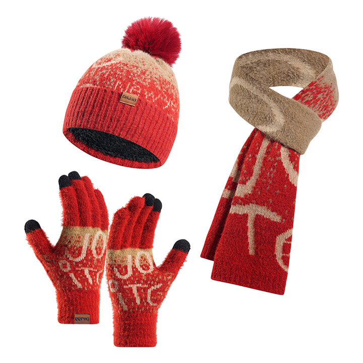 3 Pcs/Set Unisex Christmas Beanie Scarf Gloves Set Thick Knitted Jacquard Warm Cap Gloves Elastic Ear Protection Winter Image 3