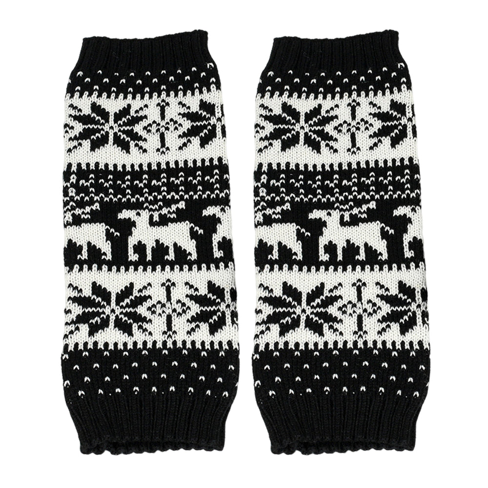 1 Pair Winter Calf Covers Knitted Anti-slip Christmas Style High Elasticity Elk Snowflake Jacquard Piled Socks Thickened Image 2