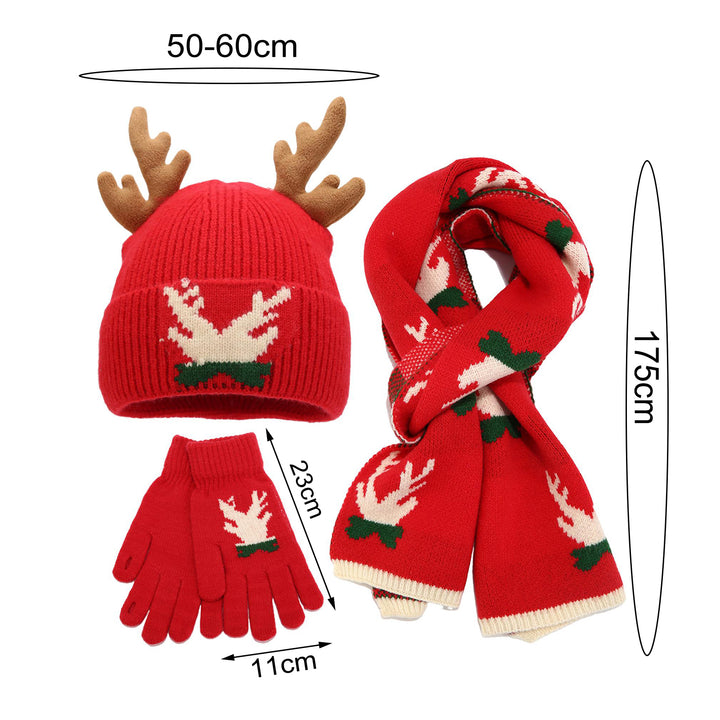 1 Set Year Hat Scarf Glove Set Thick Knitted Warm Cap Antler Print Gloves Ear Protection Windproof Winter Cycling Image 8