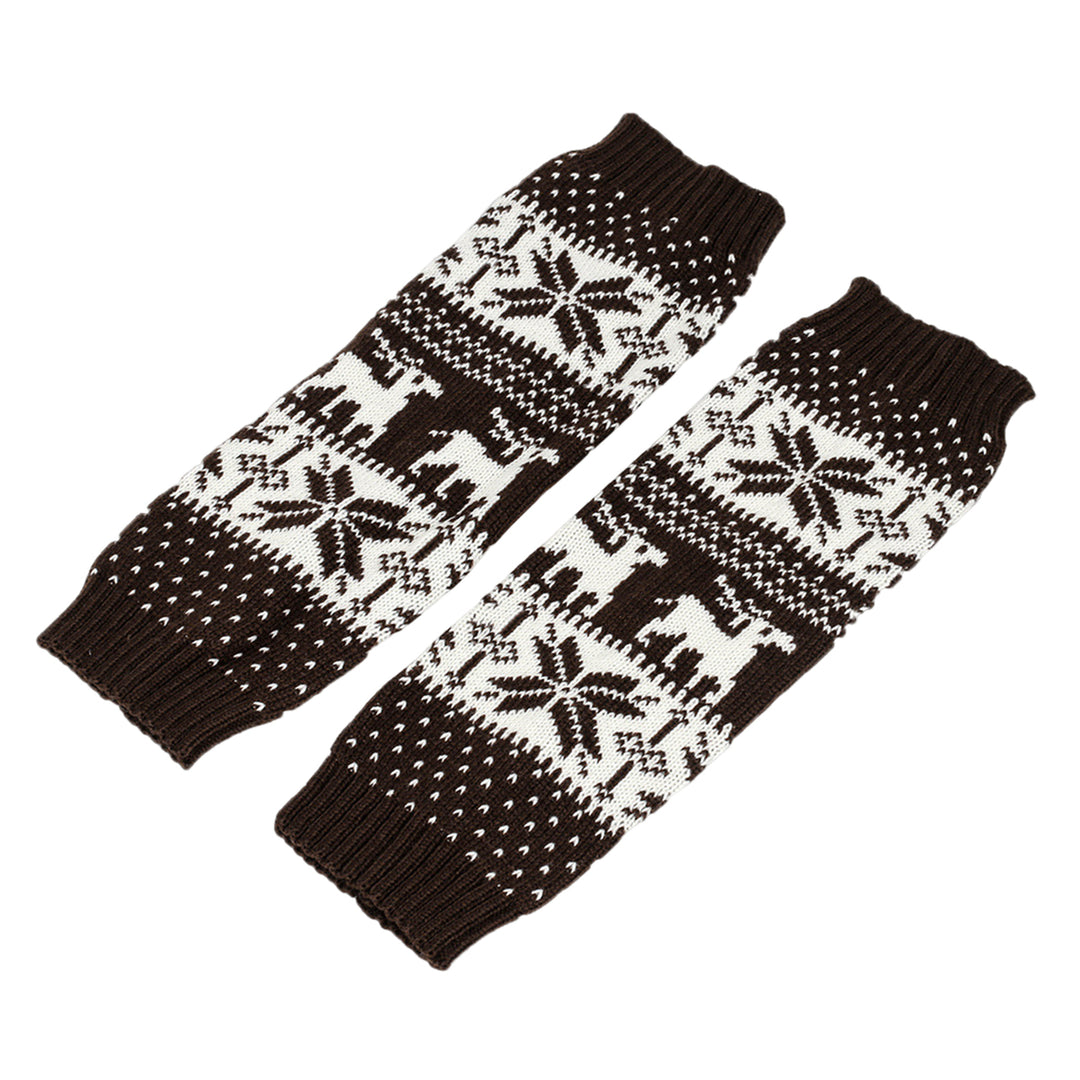 1 Pair Winter Calf Covers Knitted Anti-slip Christmas Style High Elasticity Elk Snowflake Jacquard Piled Socks Thickened Image 3