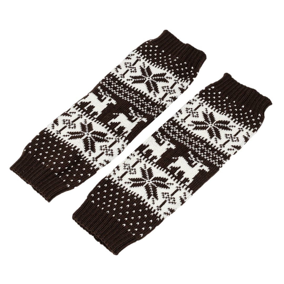 1 Pair Winter Calf Covers Knitted Anti-slip Christmas Style High Elasticity Elk Snowflake Jacquard Piled Socks Thickened Image 1