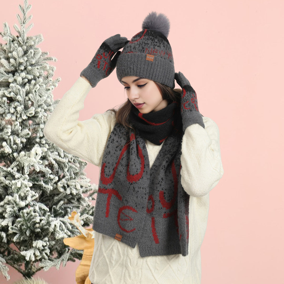 3 Pcs/Set Unisex Christmas Beanie Scarf Gloves Set Thick Knitted Jacquard Warm Cap Gloves Elastic Ear Protection Winter Image 11