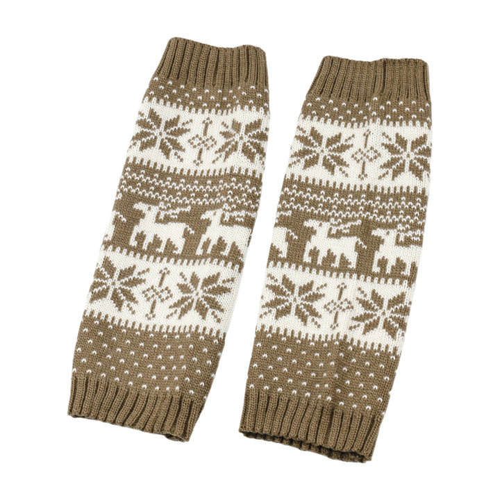 1 Pair Winter Calf Covers Knitted Anti-slip Christmas Style High Elasticity Elk Snowflake Jacquard Piled Socks Thickened Image 4