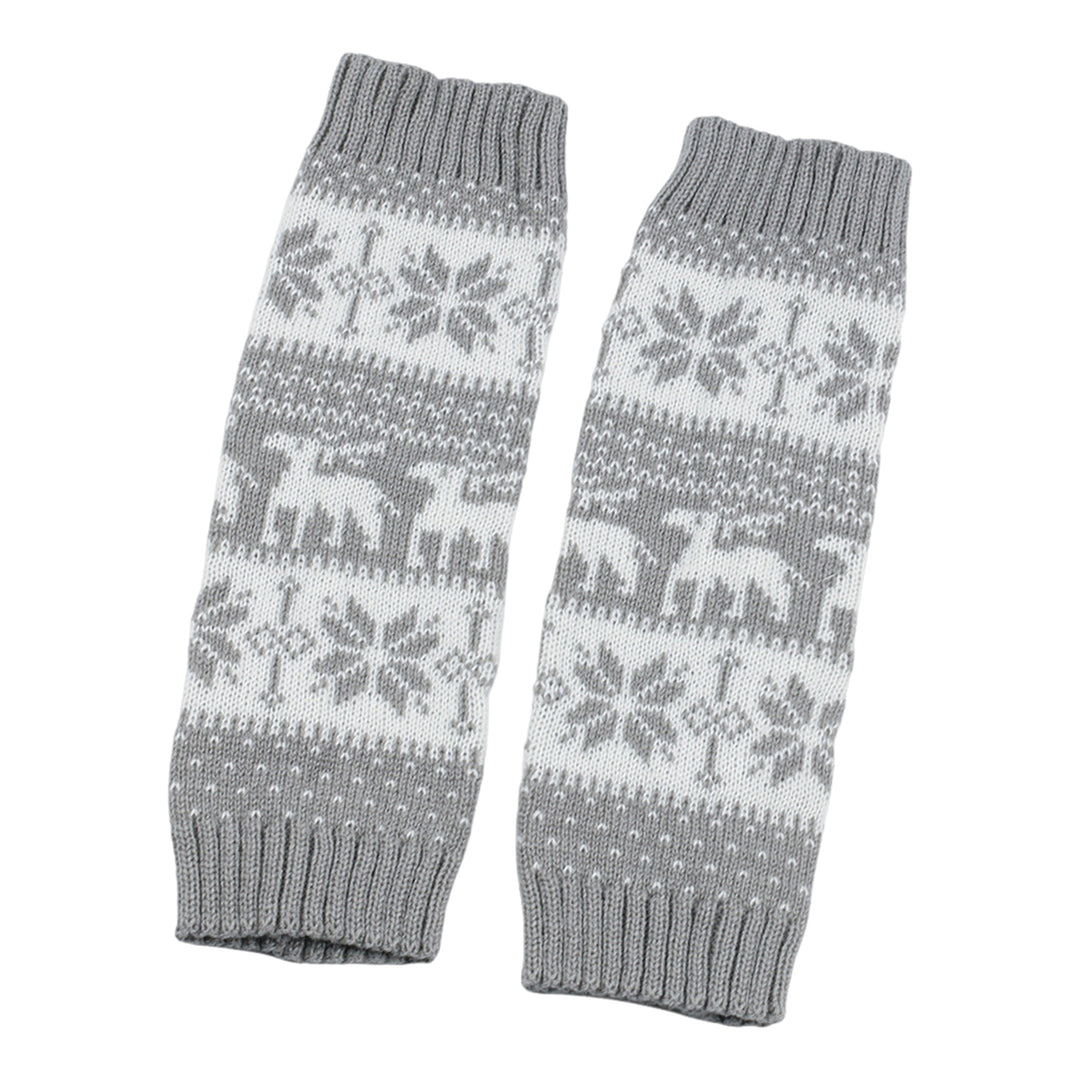 1 Pair Winter Calf Covers Knitted Anti-slip Christmas Style High Elasticity Elk Snowflake Jacquard Piled Socks Thickened Image 4