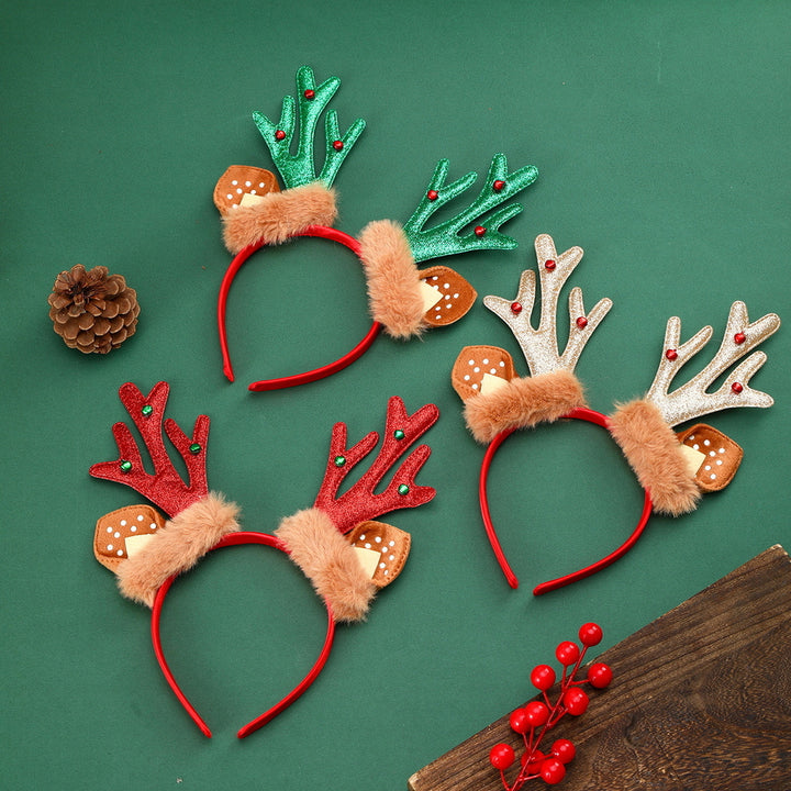 3Pcs Christmas Headband with Deer Ears Anti-slip Elk Horn Hair Band Party Antler Hair Loop Women Girls Hair Accessories Image 1