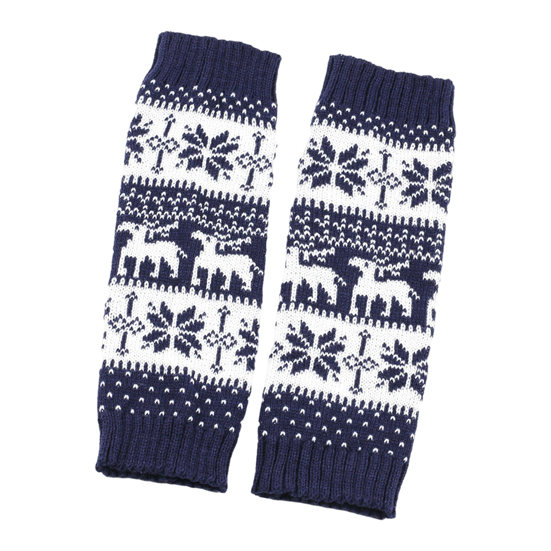 1 Pair Winter Calf Covers Knitted Anti-slip Christmas Style High Elasticity Elk Snowflake Jacquard Piled Socks Thickened Image 6