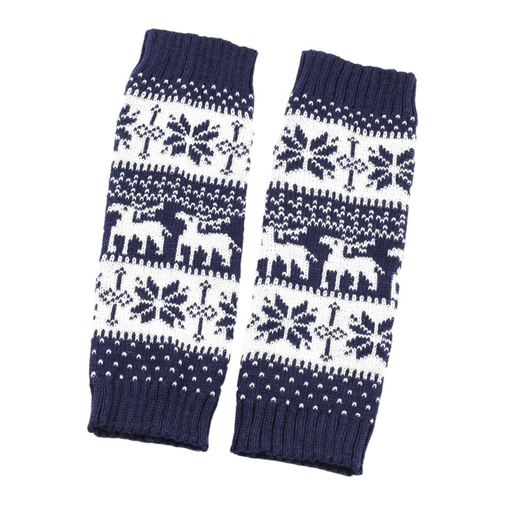 1 Pair Winter Calf Covers Knitted Anti-slip Christmas Style High Elasticity Elk Snowflake Jacquard Piled Socks Thickened Image 1