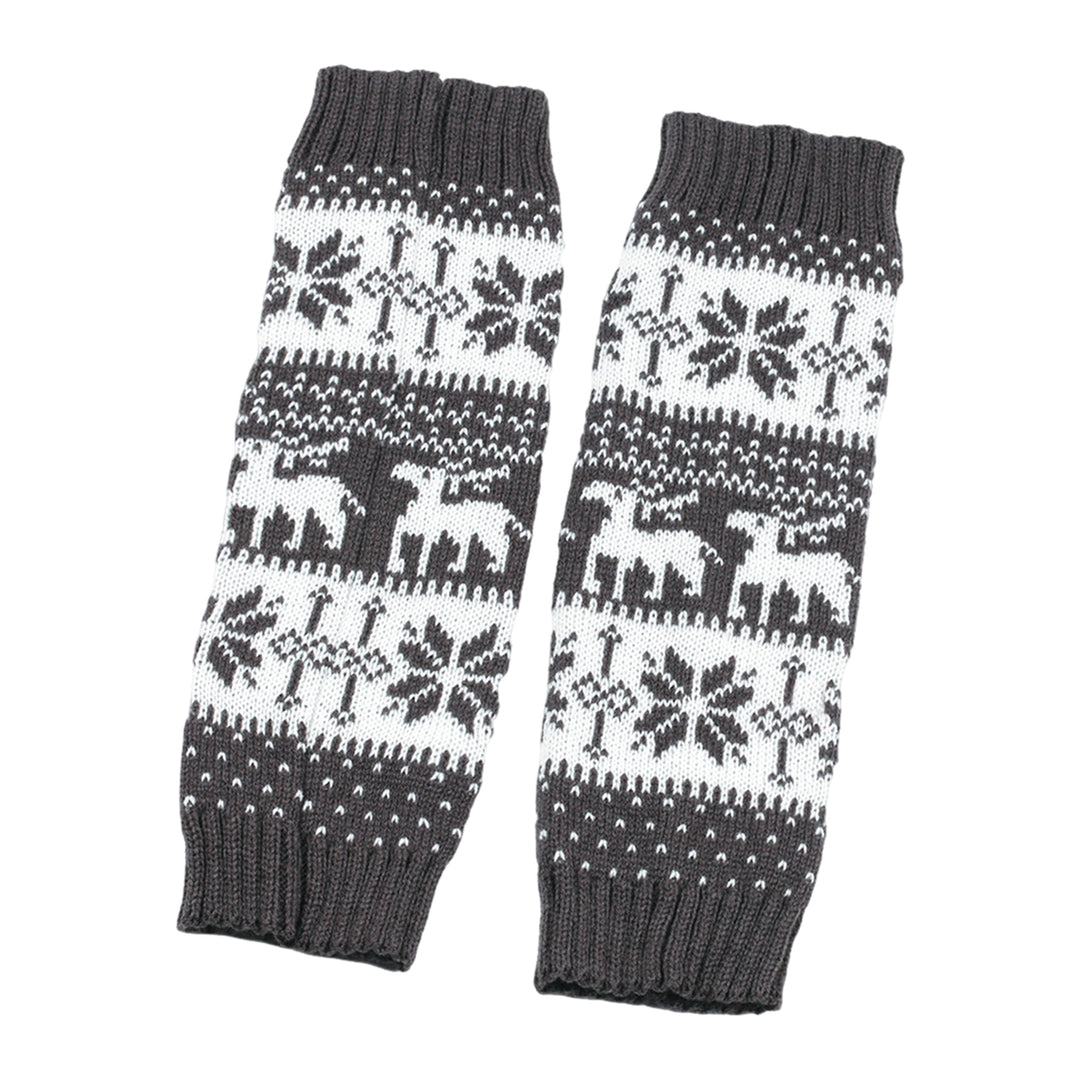 1 Pair Winter Calf Covers Knitted Anti-slip Christmas Style High Elasticity Elk Snowflake Jacquard Piled Socks Thickened Image 8