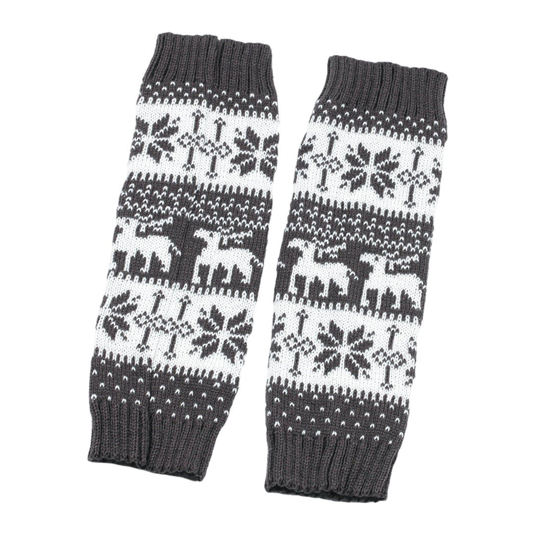 1 Pair Winter Calf Covers Knitted Anti-slip Christmas Style High Elasticity Elk Snowflake Jacquard Piled Socks Thickened Image 1