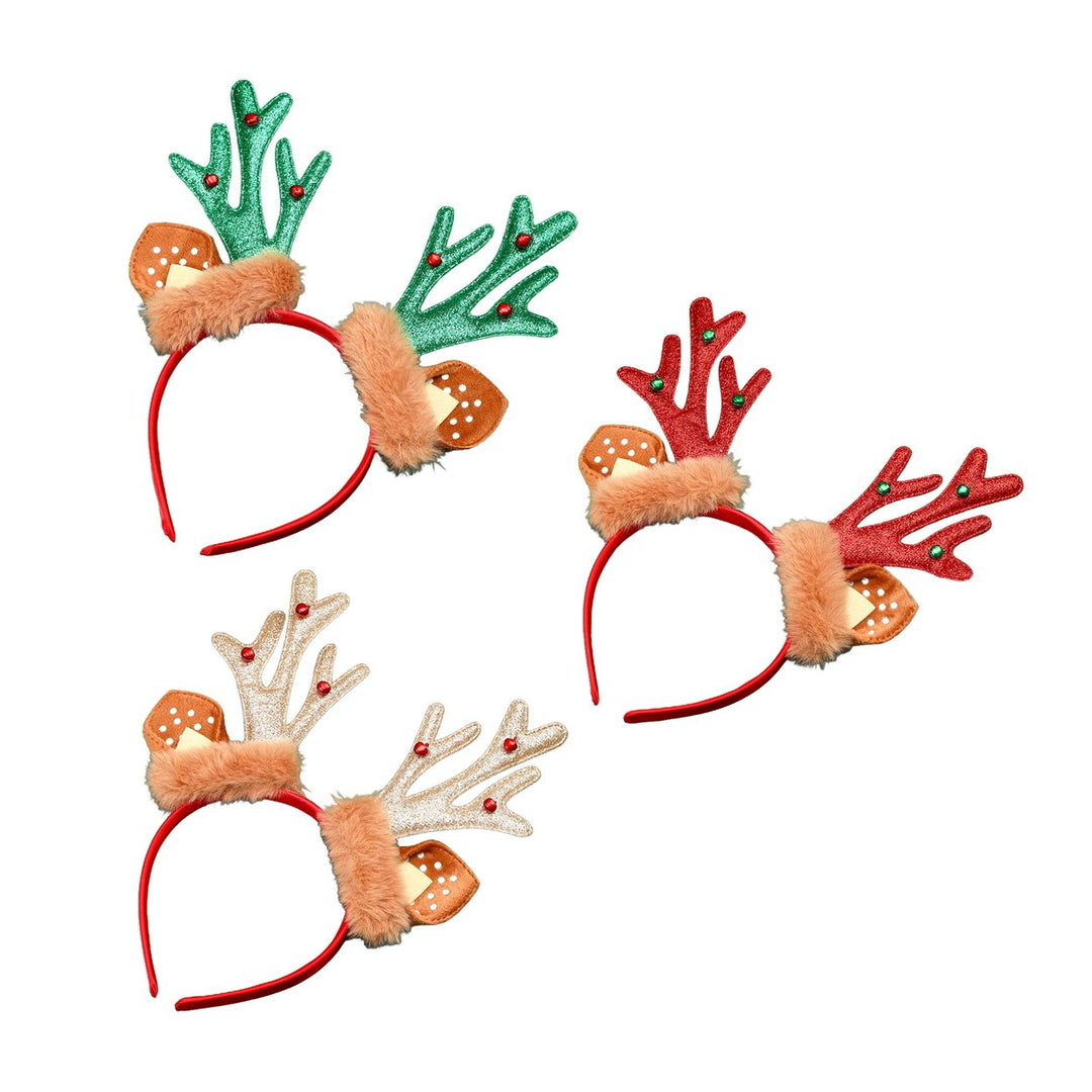 3Pcs Christmas Headband with Deer Ears Anti-slip Elk Horn Hair Band Party Antler Hair Loop Women Girls Hair Accessories Image 1