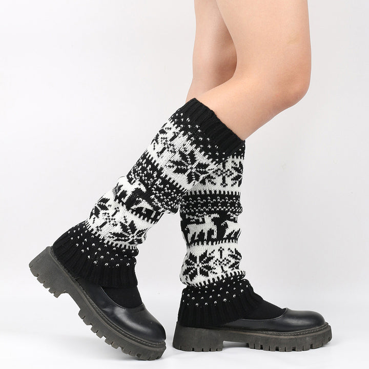 1 Pair Winter Calf Covers Knitted Anti-slip Christmas Style High Elasticity Elk Snowflake Jacquard Piled Socks Thickened Image 9