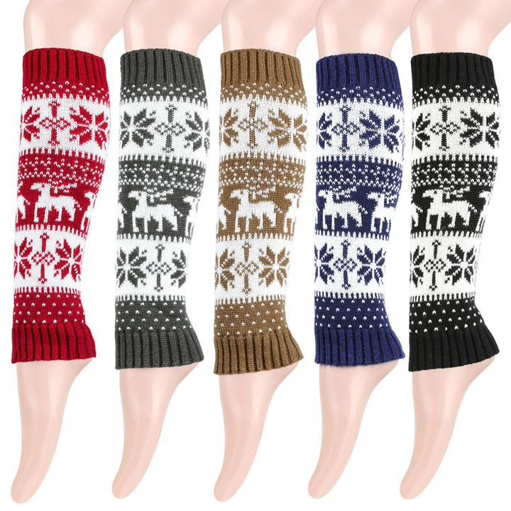 1 Pair Winter Calf Covers Knitted Anti-slip Christmas Style High Elasticity Elk Snowflake Jacquard Piled Socks Thickened Image 10