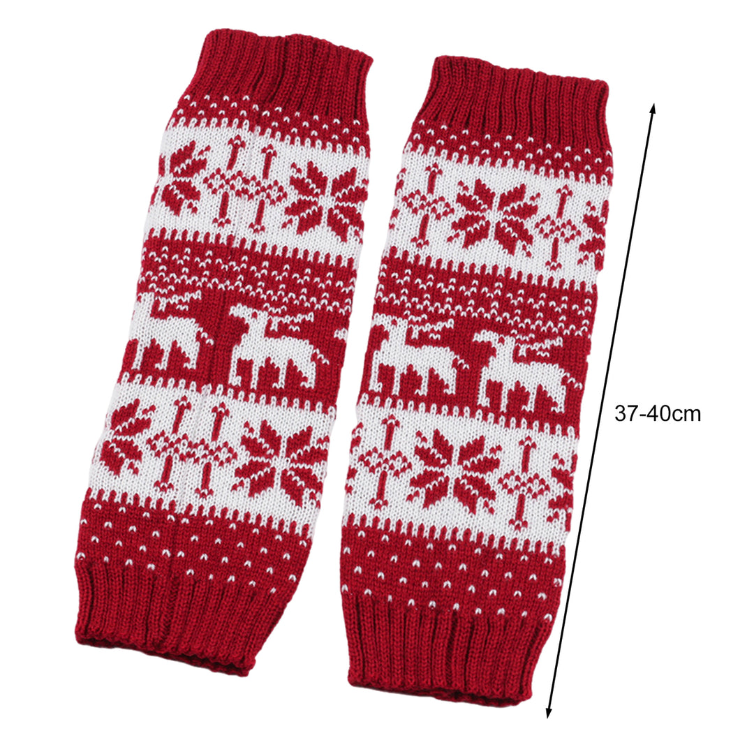 1 Pair Winter Calf Covers Knitted Anti-slip Christmas Style High Elasticity Elk Snowflake Jacquard Piled Socks Thickened Image 12