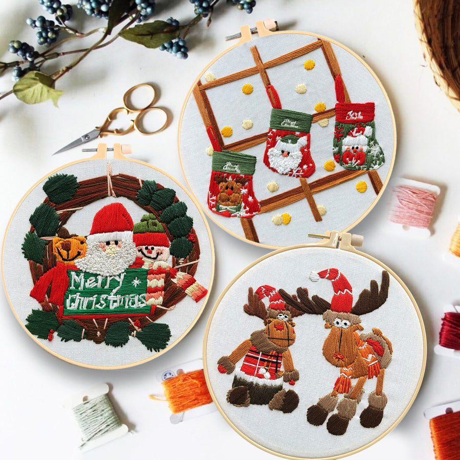 Christmas DIY Hand Embroidery Kit with Hoops Needles Thread Themed Embroidery Project Kit with Detailed Instructions for Image 1