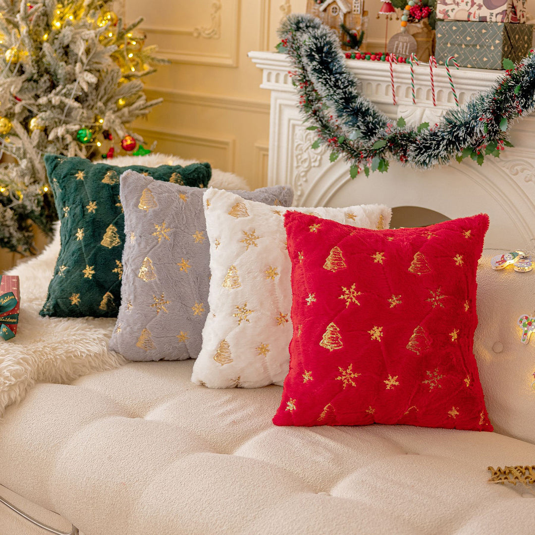 Throw Pillowcase Snowflake Christmas Tree Pattern Hidden Zipper Pillow Cover Bedroom Living Room Sofa Year Party Decor Image 1