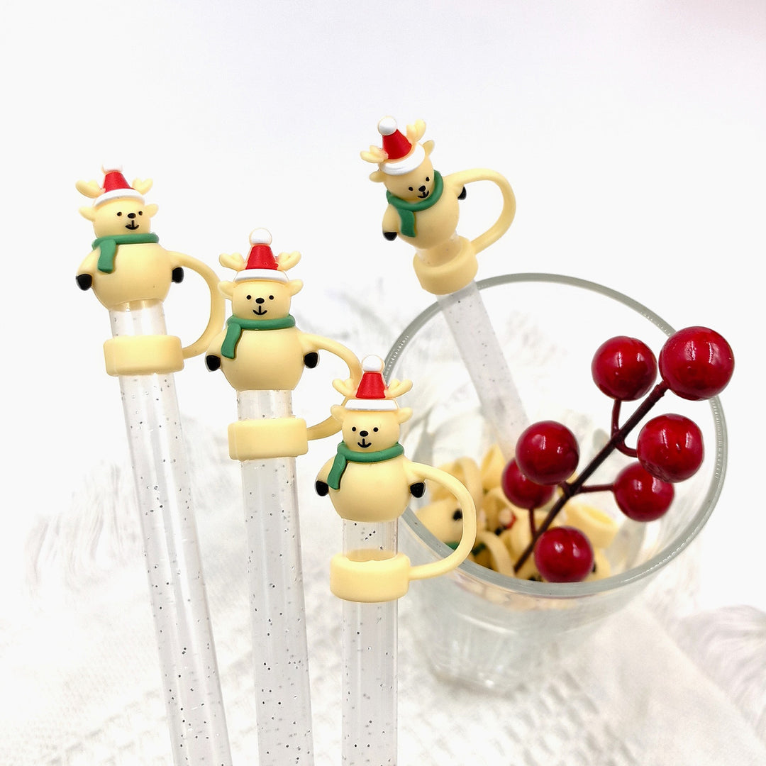 2/5/10Pcs Christmas Straw Cover Silicone Straw Cap Dustproof Splash Proof 10mm Straw Tips Washable Anti-Slip Fit Lids Image 2