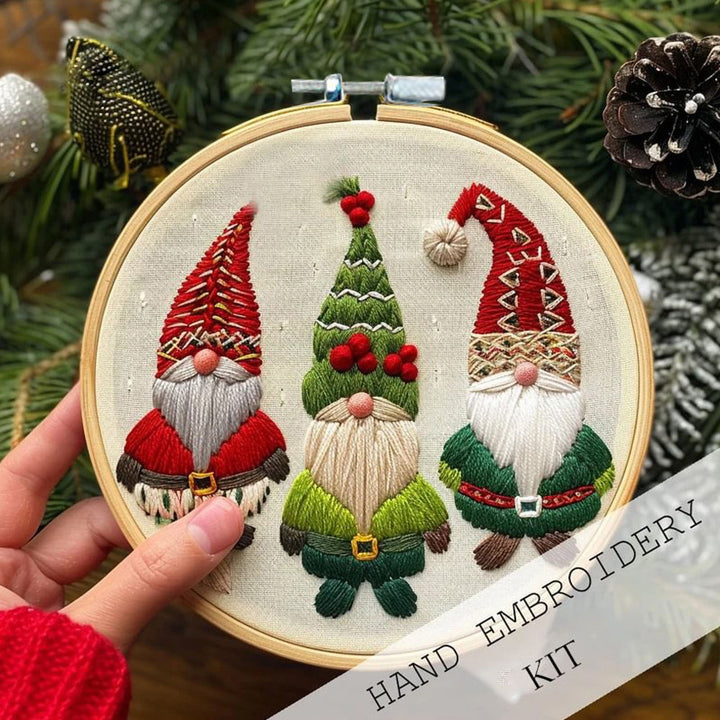 Christmas Embroidery Kit with Bamboo Hoop Threads Needles Scissors Threader Beginners Starter Cross Stitch Hand DIY Image 1