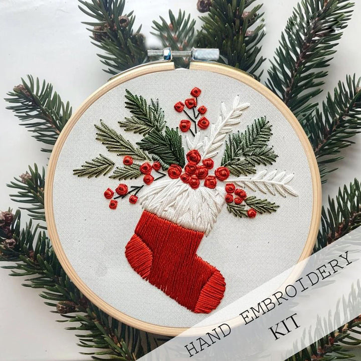 Christmas Embroidery Kit with Bamboo Hoop Threads Needles Scissors Threader Beginners Starter Cross Stitch Hand DIY Image 10