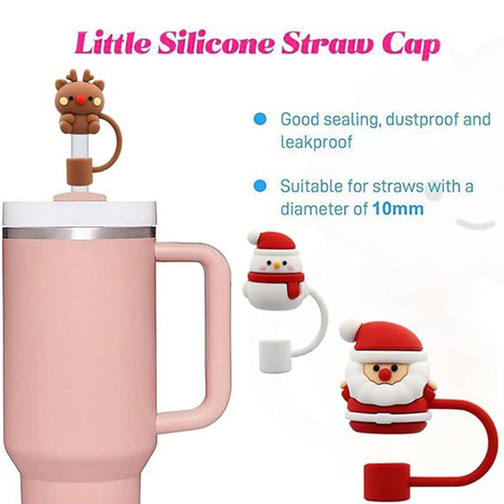 Christmas Straw Hat Lid for Cup 10mm Straw Toppers Cap Dust-Proof Straw Tips Lids for Christmas Gifts Festive Holiday Image 8