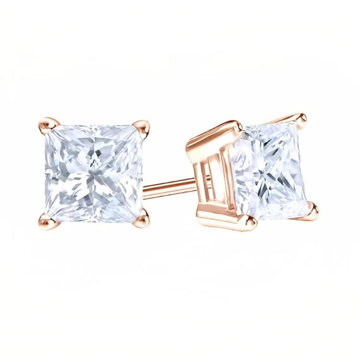 18k Rose Gold 2 Pair Moissanite Round and Princess Cut Stud Earrings Plated 6mm By Paris Jewelry Image 4