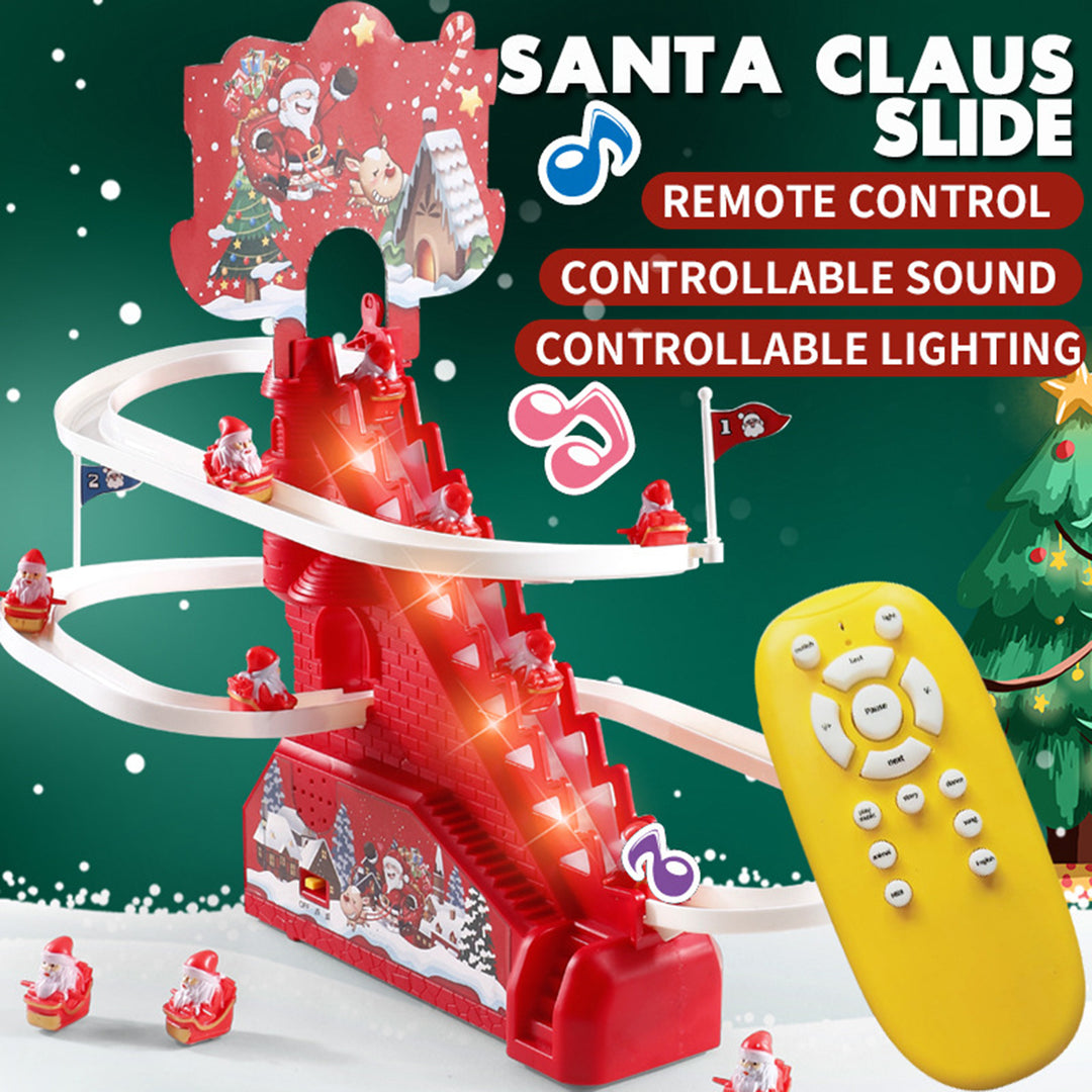 Electric Santa Climbing Track Toy with Light Music Remote Control Automatic Stair Climbing Roller Coaster Sliding Toy Image 1