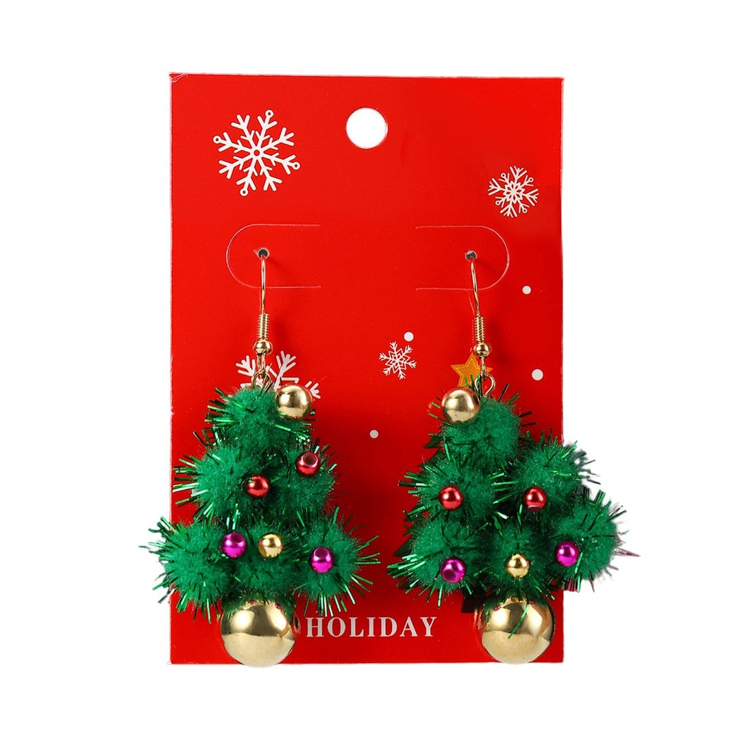 1 Pair Women Christmas Earrings Christmas Tree Elk Santa Bell Shape Rhinestone Hoop Earrings Year Party Hanging Image 2