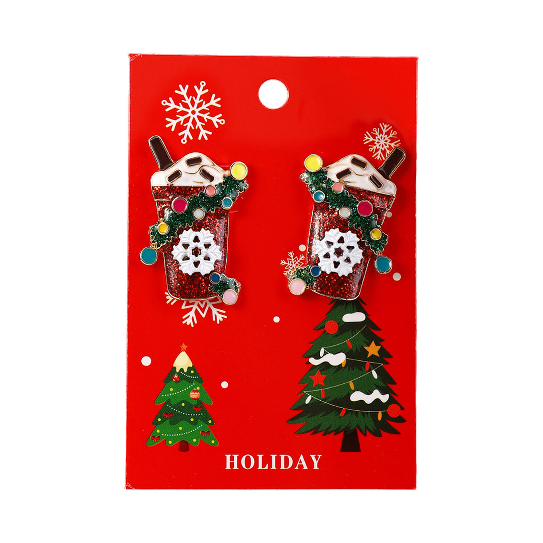 1 Pair Women Christmas Earrings Christmas Tree Elk Santa Bell Shape Rhinestone Hoop Earrings Year Party Hanging Image 4