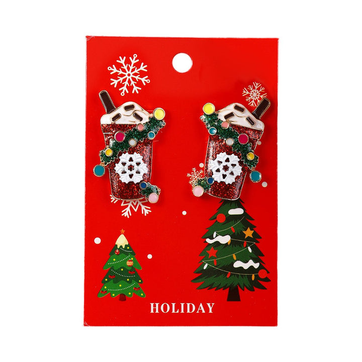 1 Pair Women Christmas Earrings Christmas Tree Elk Santa Bell Shape Rhinestone Hoop Earrings Year Party Hanging Image 1