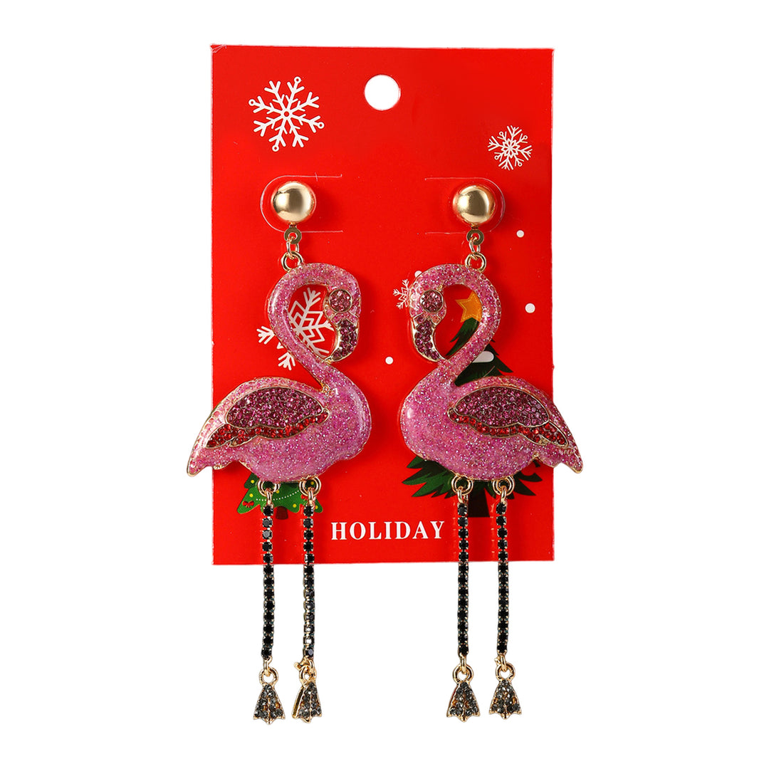 1 Pair Women Christmas Earrings Christmas Tree Elk Santa Bell Shape Rhinestone Hoop Earrings Year Party Hanging Image 10