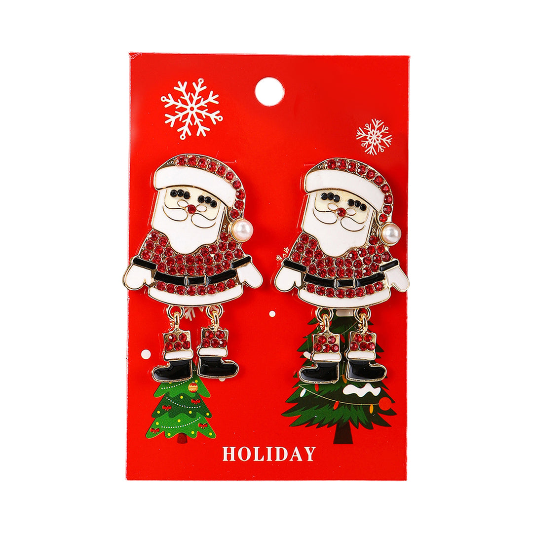 1 Pair Women Christmas Earrings Christmas Tree Elk Santa Bell Shape Rhinestone Hoop Earrings Year Party Hanging Image 11