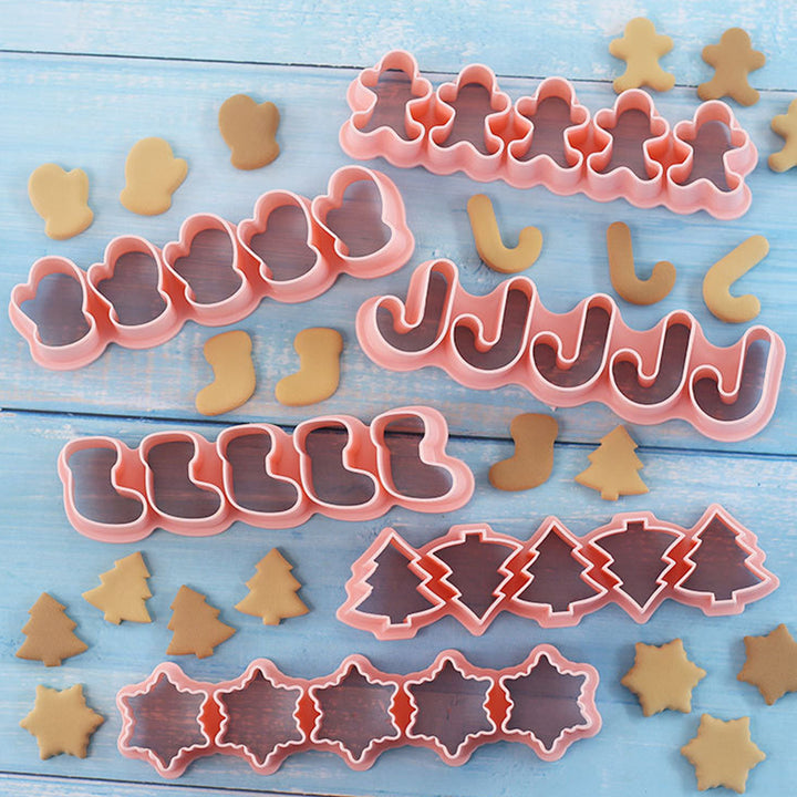 6Pcs Christmas Cookie Cutters Mini 3D Stamps for Baking DIY Press Molds Gingerbread Man Christmas Tree Snowflake Kitchen Image 1