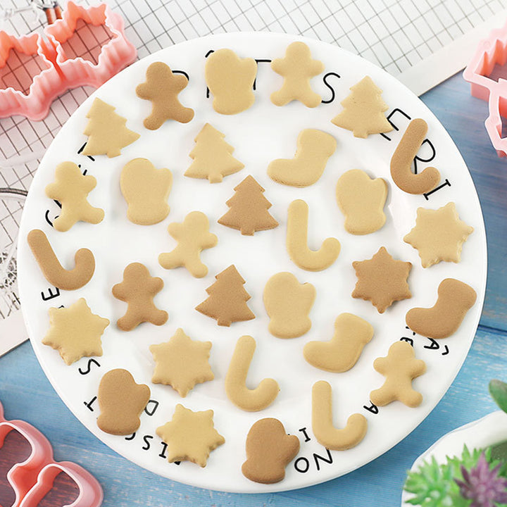 6Pcs Christmas Cookie Cutters Mini 3D Stamps for Baking DIY Press Molds Gingerbread Man Christmas Tree Snowflake Kitchen Image 3