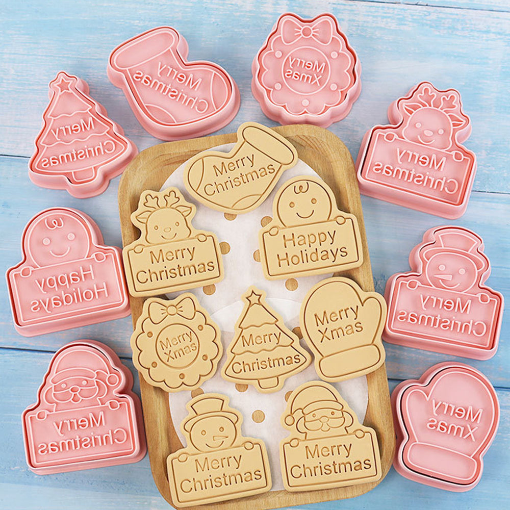 8Pcs Christmas Cookie Cutter Set 3D Mini Stamps for Baking DIY Press Molds Christmas Tree Snowman Santa Snowflake Merry Image 2