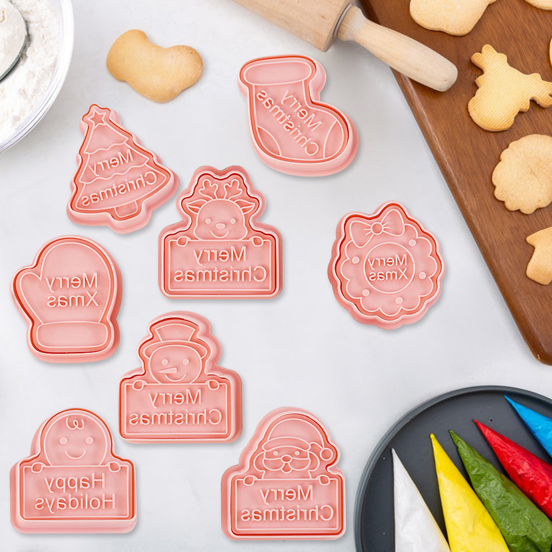 8Pcs Christmas Cookie Cutter Set 3D Mini Stamps for Baking DIY Press Molds Christmas Tree Snowman Santa Snowflake Merry Image 7