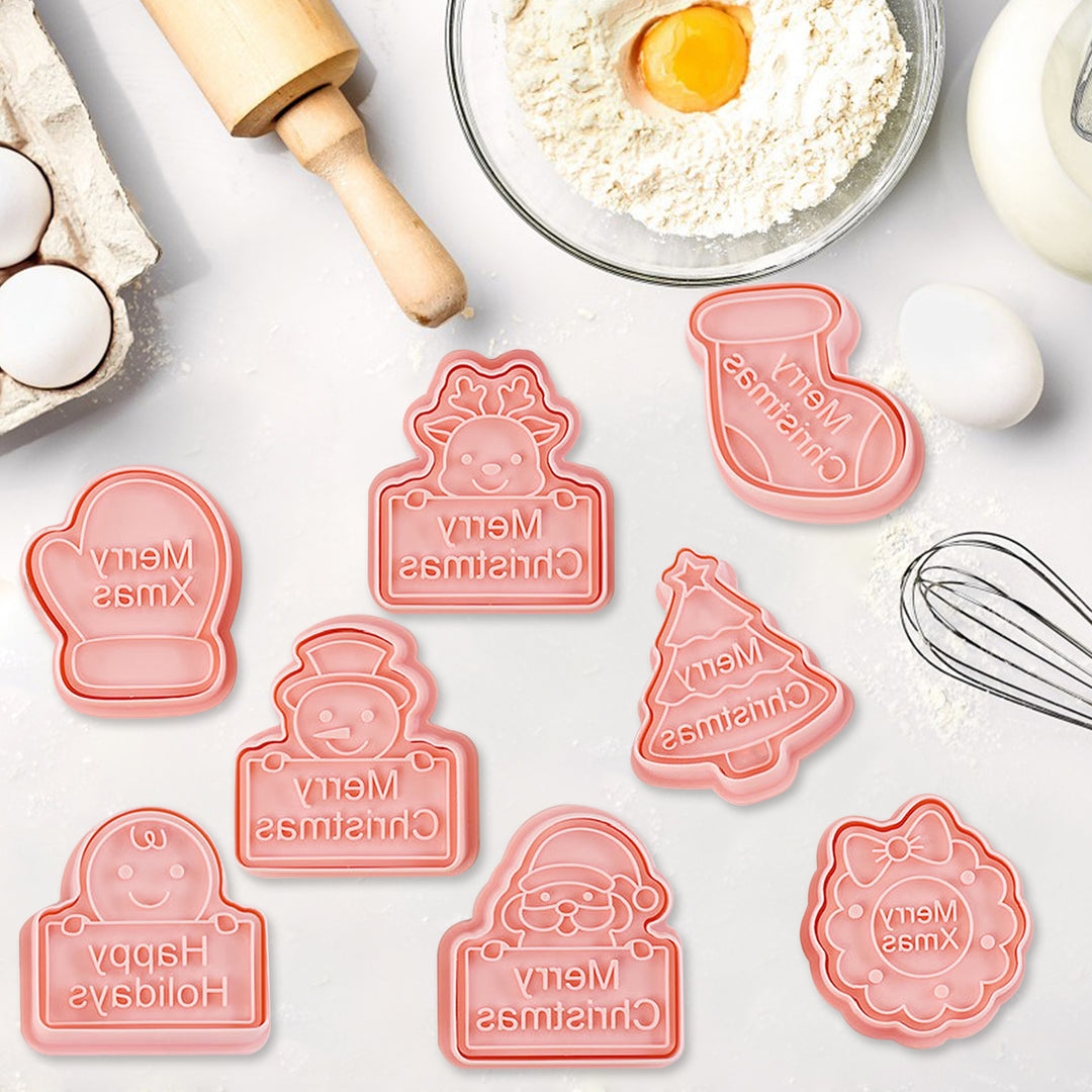 8Pcs Christmas Cookie Cutter Set 3D Mini Stamps for Baking DIY Press Molds Christmas Tree Snowman Santa Snowflake Merry Image 8