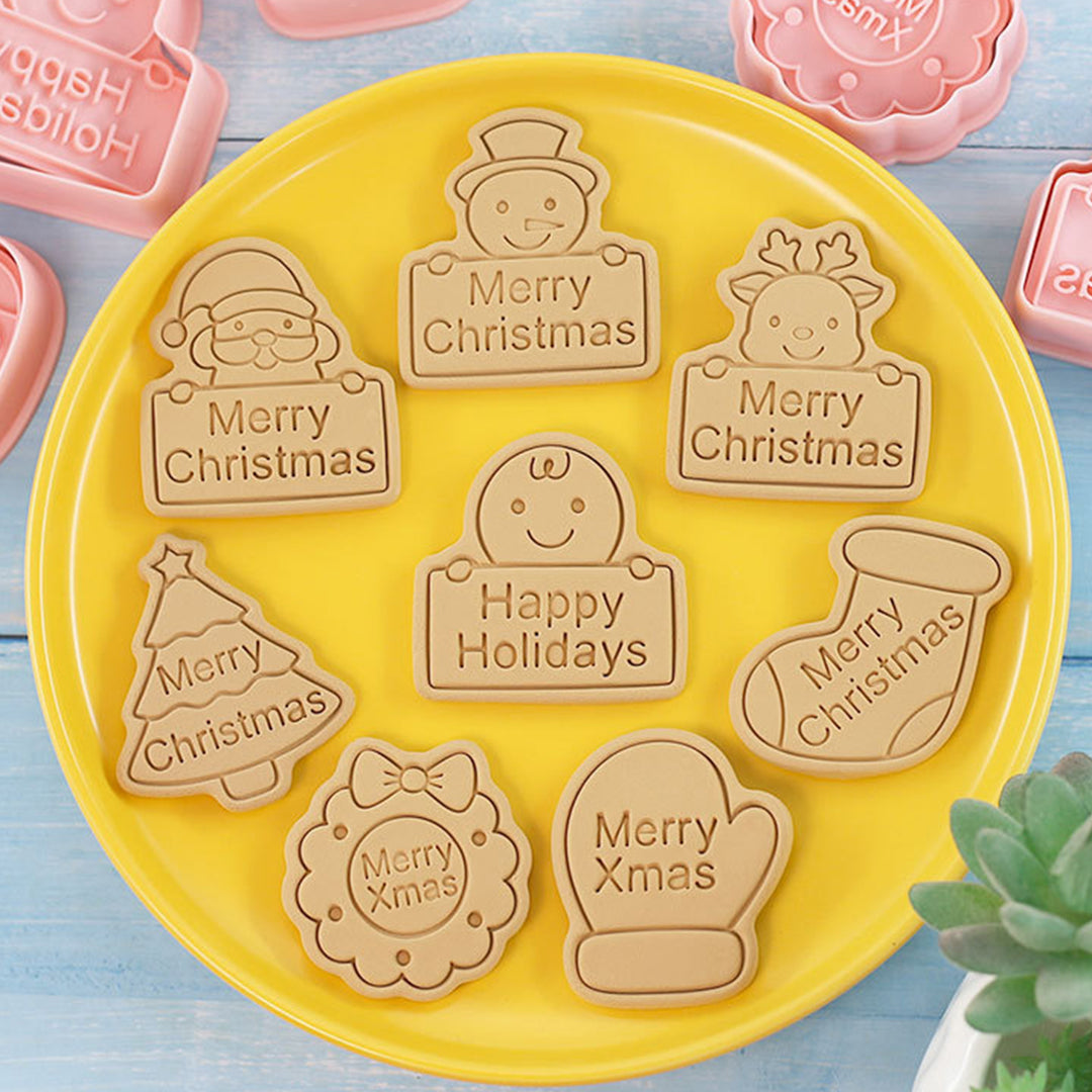 8Pcs Christmas Cookie Cutter Set 3D Mini Stamps for Baking DIY Press Molds Christmas Tree Snowman Santa Snowflake Merry Image 9