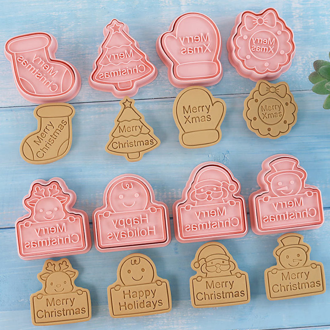 8Pcs Christmas Cookie Cutter Set 3D Mini Stamps for Baking DIY Press Molds Christmas Tree Snowman Santa Snowflake Merry Image 11