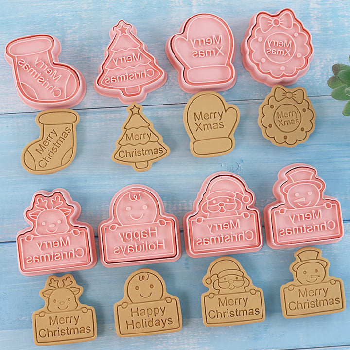 8Pcs Christmas Cookie Cutter Set 3D Mini Stamps for Baking DIY Press Molds Christmas Tree Snowman Santa Snowflake Merry Image 11