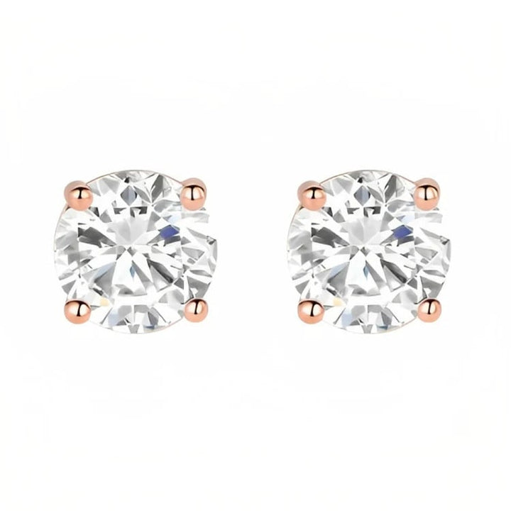 18k Rose Gold 2 Pair Moissanite Round and Princess Cut Stud Earrings Plated 4mm By Paris Jewelry Image 3