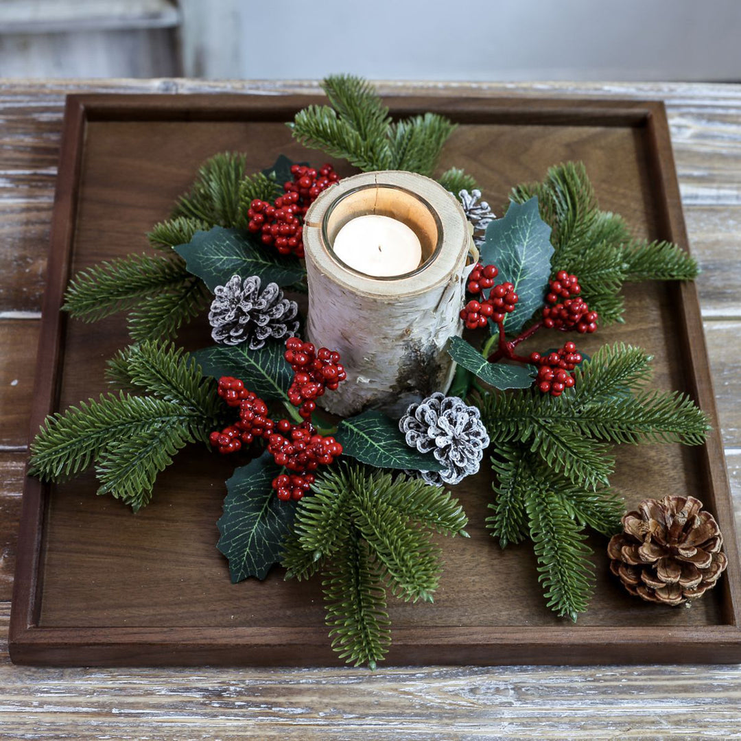 Festive Candle Ring Artificial Red Berries Pinecones Candle Garland Pine Needles Candle Wreath for Christmas Wedding Image 4