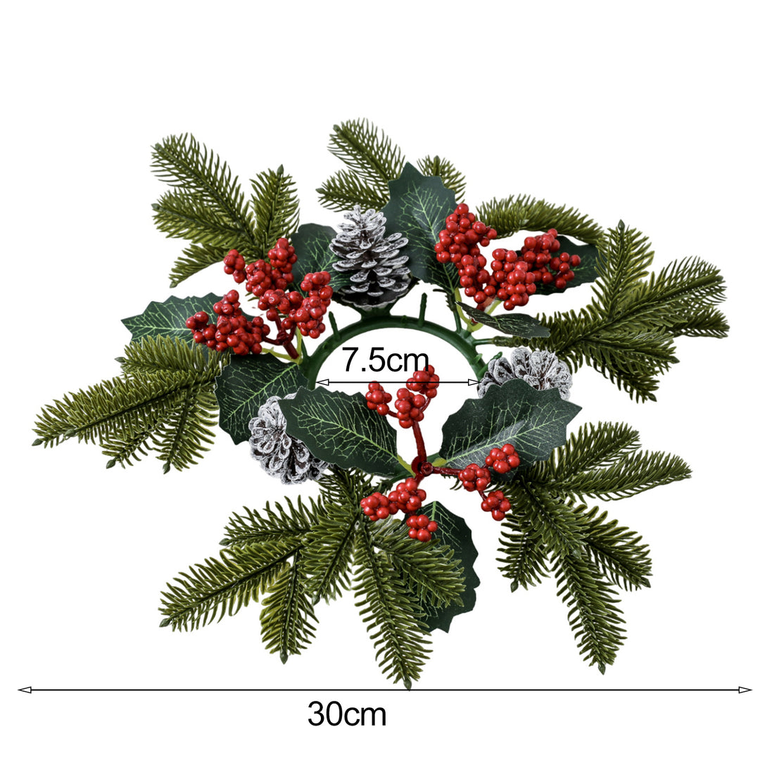 Festive Candle Ring Artificial Red Berries Pinecones Candle Garland Pine Needles Candle Wreath for Christmas Wedding Image 6