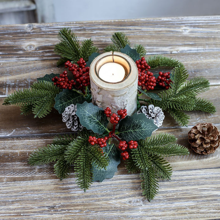 Festive Candle Ring Artificial Red Berries Pinecones Candle Garland Pine Needles Candle Wreath for Christmas Wedding Image 7